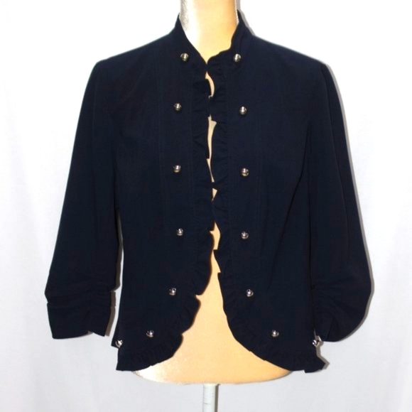 CATO Navy 3/4 Sleeve Jacket with Ruffles and Silver Buttons - Picture 1 of 13